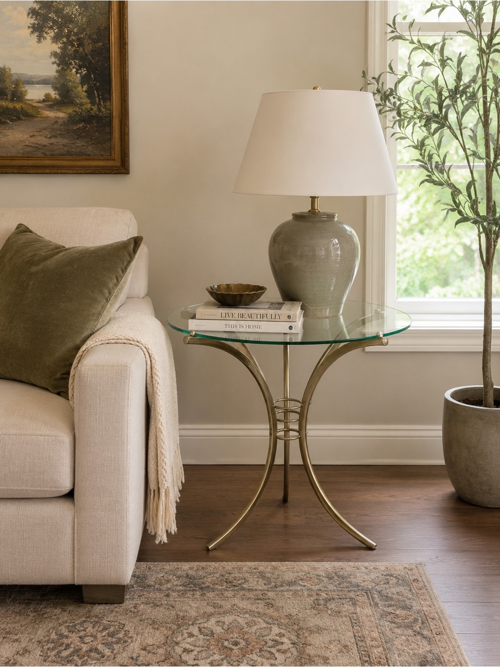 Glass Top Accent Table with Gold Metal Base - Home Accents